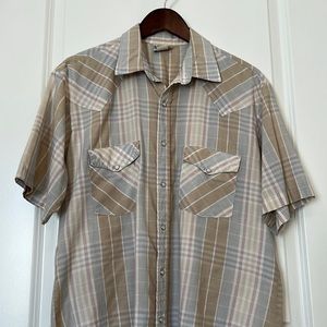 Vintage Tan Plaid Pearl Snap Western Short Sleeve Shirt Tan Men's Large